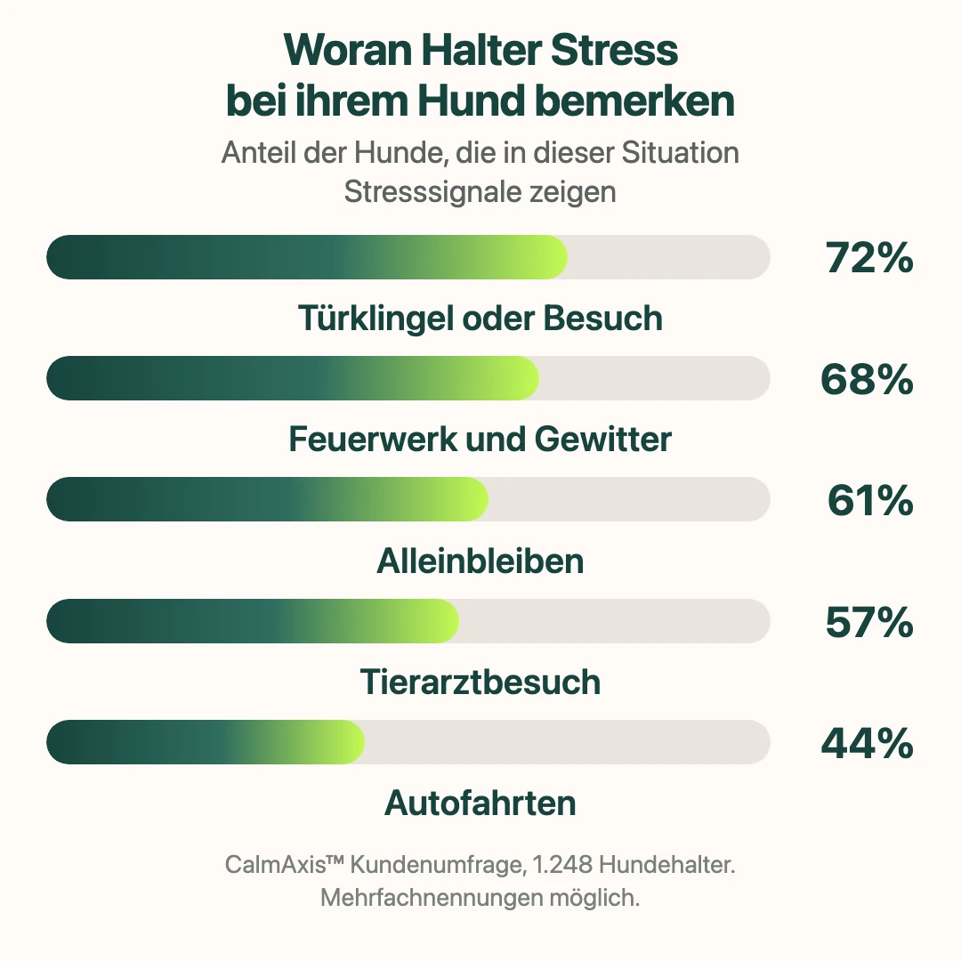 Balkendiagramm: In welchen Situationen Hunde am häufigsten Stresssignale zeigen.
